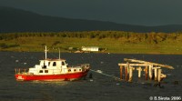 Boat in Skyring sound, Puerto Natales