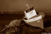 Boat in Skyring sound, Puerto Natales