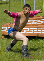 Wrestler in traditional eagle stance
