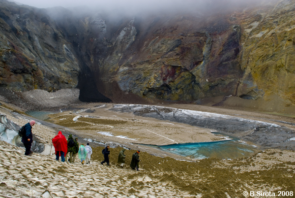 Inside the Mutnovsky volcano crater.